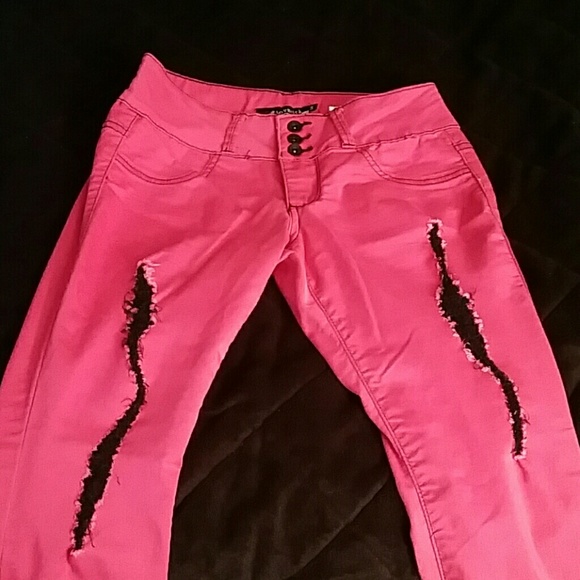 LOVEsick Hot Pink Destroyed Super Skinny Jeans - Picture 4 of 5